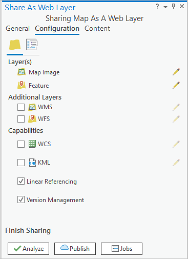 Share As Web Layer pane Share As Web Layer pane
